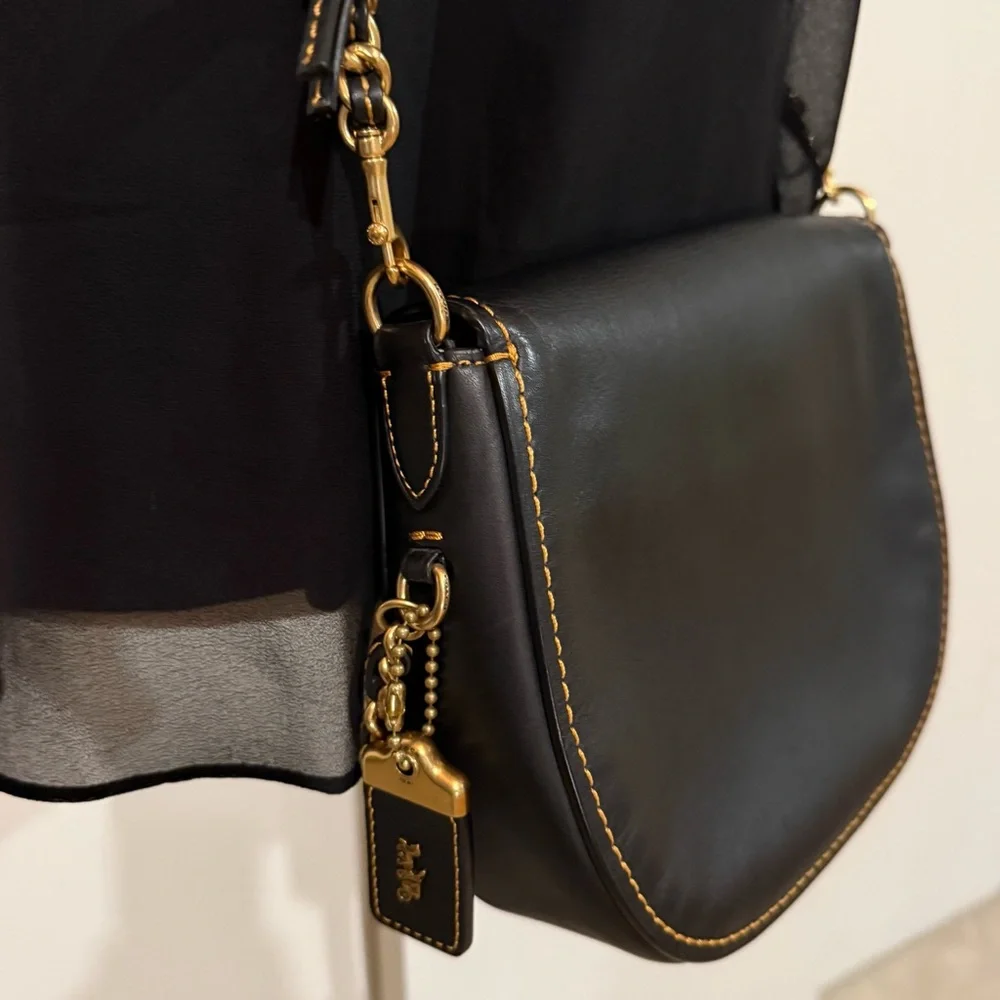 COACH 1941 Turnlock Saddle Crossbody Bag in Black Leather & Metal Braided Strap - Picture 13 of 14